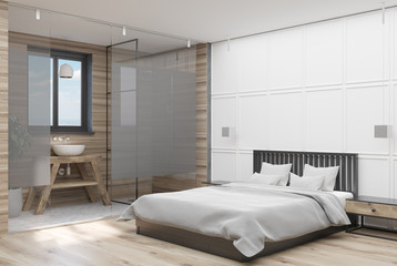 Naklejka na ściany i meble White and wooden bedroom corner