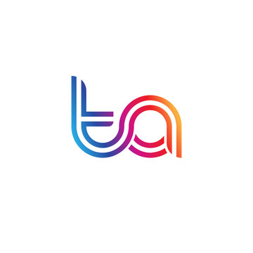 Initial lowercase letter ta, linked outline rounded logo, colorful vibrant gradient color