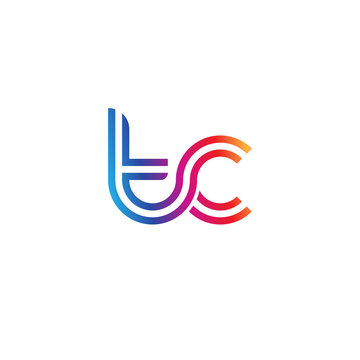 Initial lowercase letter tc, linked outline rounded logo, colorful vibrant gradient color