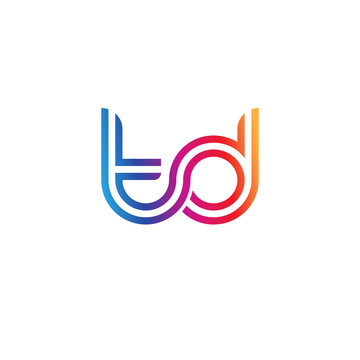 Initial lowercase letter td, linked outline rounded logo, colorful vibrant gradient color