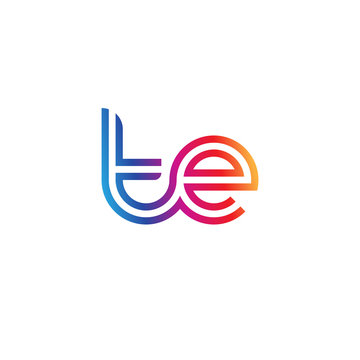 Initial lowercase letter te, linked outline rounded logo, colorful vibrant gradient color