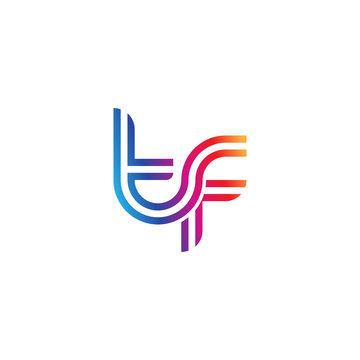 Initial lowercase letter tf, linked outline rounded logo, colorful vibrant gradient color