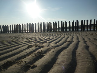 Sandstrand im Sonnenaufgang und Sonnenuntergang