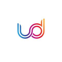 Initial lowercase letter ud, linked outline rounded logo, colorful vibrant gradient color