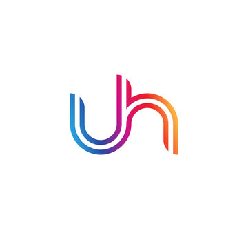 Initial lowercase letter uh, linked outline rounded logo, colorful vibrant gradient color