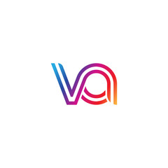 Initial lowercase letter va, linked outline rounded logo, colorful vibrant gradient color