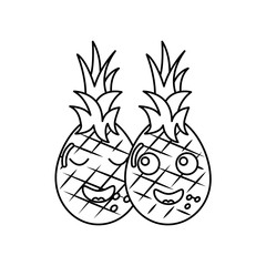kawaii two cartoon fruit pineapple happy characters vector illustration