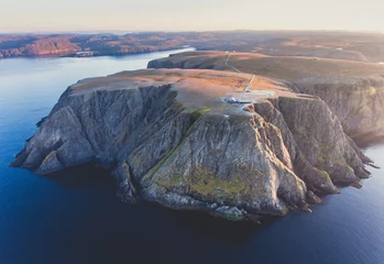 Poster Im Rahmen View of Nordkapp, the North Cape, Norway, the northernmost point of mainland Norway and Europe, Finnmark County, aerial picture shot from drone © tsuguliev