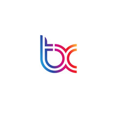 Initial lowercase letter tx, linked outline rounded logo, colorful vibrant gradient color