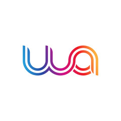 Initial lowercase letter wa, linked outline rounded logo, colorful vibrant gradient color