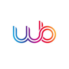 Initial lowercase letter wb, linked outline rounded logo, colorful vibrant gradient color