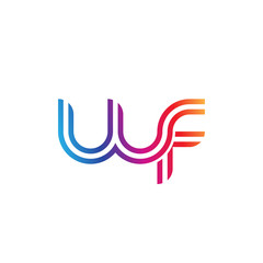 Initial lowercase letter wf, linked outline rounded logo, colorful vibrant gradient color