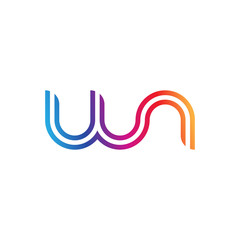 Initial lowercase letter wn, linked outline rounded logo, colorful vibrant gradient color