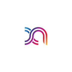 Initial lowercase letter xn, linked outline rounded logo, colorful vibrant gradient color