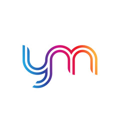 Initial lowercase letter ym, linked outline rounded logo, colorful vibrant gradient color