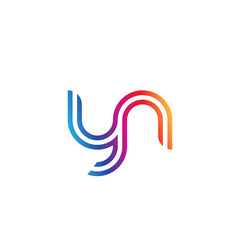 Initial lowercase letter yn, linked outline rounded logo, colorful vibrant gradient color
