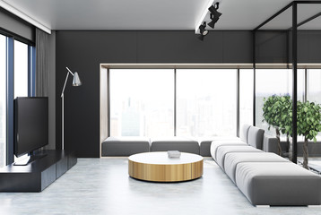Black living room, round table