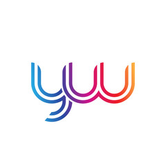 Initial lowercase letter yw, linked outline rounded logo, colorful vibrant gradient color