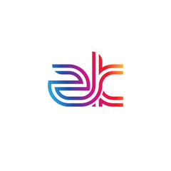 Initial lowercase letter zk, linked outline rounded logo, colorful vibrant gradient color