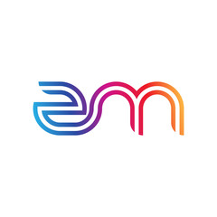 Initial lowercase letter zm, linked outline rounded logo, colorful vibrant gradient color