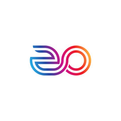 Initial lowercase letter zo, linked outline rounded logo, colorful vibrant gradient color