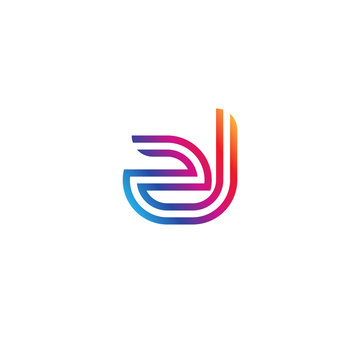 Initial lowercase letter zl, linked outline rounded logo, colorful vibrant gradient color
