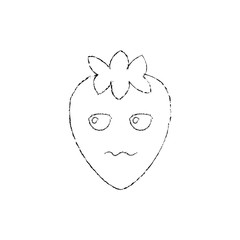 strawberry serious fruit kawaii icon image vector illustration design sketch line