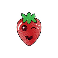 Obraz premium kawaii strawberry fruit cartoon character vector illustration