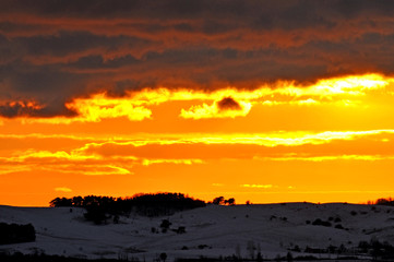 Sonnenuntergang im Winter auf Rügen,Göhren, Schwedenbrücke und Groß Zicker