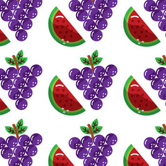 grapes and slice watermelon fruit seamless pattern vector illustration