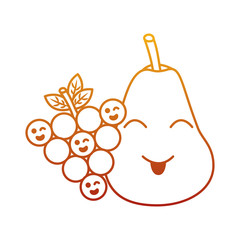 kawaii pear and grapes fruits cartoon vector illustration