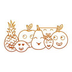 kawaii fruits cartoon character friends funny vector illustration