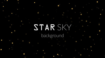 Night sky with gold stars on black background. Dark astronomy space template. Galaxy starry pattern for wallpaper. Shiny golden stars night sky universe. Cosmos stars wallpaper Vector illustration