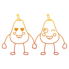 kawaii two cartoon fruit pear character friends vector illustration