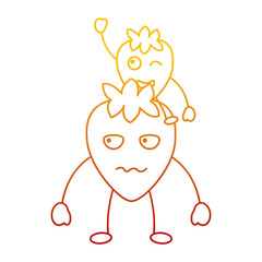 kawaii two cartoon fruit strawberry character vector illustration