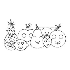 kawaii fruits cartoon character friends funny vector illustration sticker