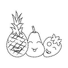 kawaii fruits cartoon pineapple pear and strawberry vector illustration sticker
