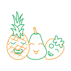 kawaii fruits cartoon pineapple pear and strawberry vector illustration line green orange