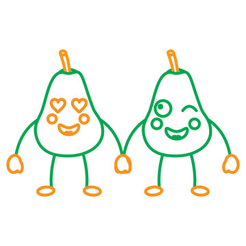 pears holding hands in love wink happy fruit kawaii icon image vector illustration design 