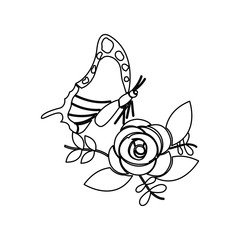 flowers and butterfly icon image vector illustration design  black line black line
