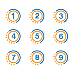 Number set button with blue and orange circle
