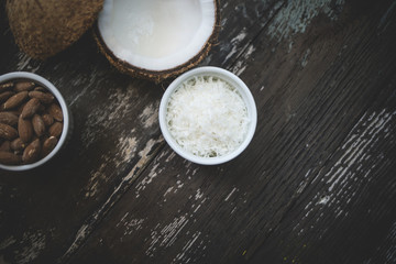 Coconut Background over wooden table