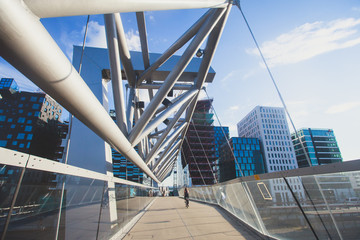 View of Oslo city, capital of Norway, with Sentrum borough, new district and harbour, view from Oslo Opera House, Eastern Norway © tsuguliev