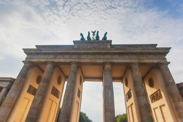 View of Brandendurg Gate, an 18th-century neoclassical monument in Berlin, Germany