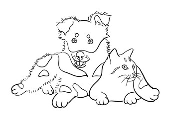 Cat & dog line art 05. Good use for symbol, logo, web icon, mascot, sign, or any design you want.