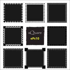 Set of empty scribble square frame, vector design elements, 9 square frame.