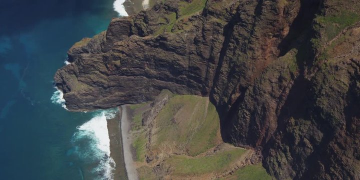Aerial of beach on Na Pali coast of Kauai Hawaii.