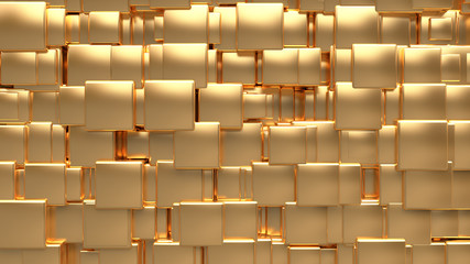 abstract reflection gold cube background 3d rendering