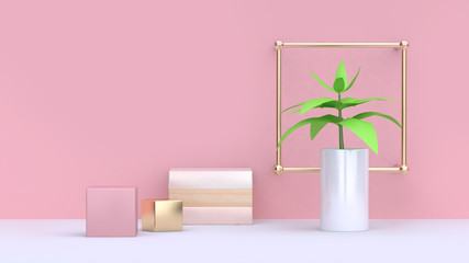minimal abstract pink white scene metallic geometric shape 3d rendering