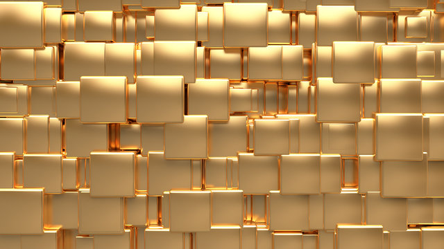 Abstract Reflection Gold Cube Background 3d Rendering